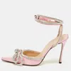 Mach&mach Pink Satin Crystal Embellished Ankle Strap Sandals In Pink