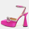 Mach&mach Pink Satin Double Bow Crystal Embellished Platform Pumps In Pink