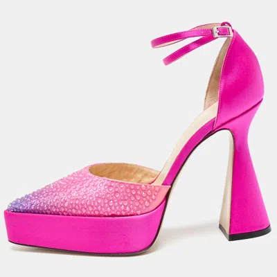Mach&mach Pink Satin Galaxy Crystalized Platform Pumps