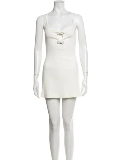 Pre-owned Mach&mach Plunge Neckline Mini Dress In White