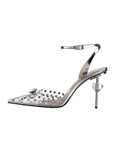 Pre-owned Mach&mach Polka Dot Print Crystal Embellishments Slingback Pumps In Clear/silver