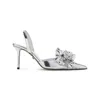 Mach&mach Silver Leather Stiletto Pumps Bow Detail In Metallic
