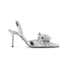 Mach&mach Silver Leather Stiletto Pumps Bow Detail In Metallic