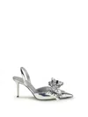 Mach&mach Silver Leather Stiletto Pumps Bow Detail In Silver