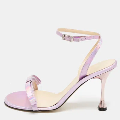 Mach&mach Purple Iridescent Leather French Bow Sandals