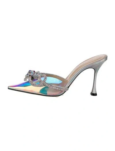 Pre-owned Mach&mach Pvc Bow Accents Mules In Silver