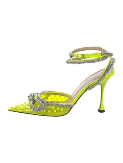 Pre-owned Mach&mach Pvc Bow Accents Pumps In Green/silver