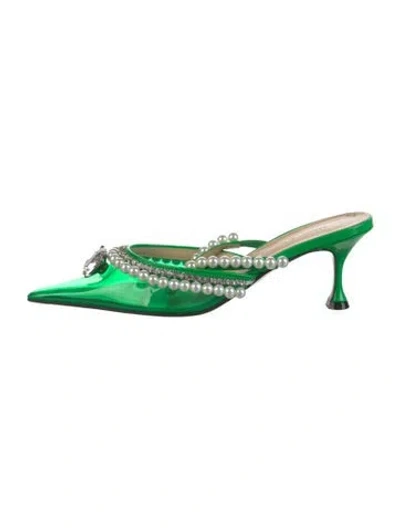 Pre-owned Mach&mach Pvc Crystal Embellishments Mules In Green