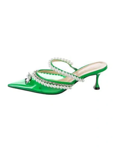 Pre-owned Mach&mach Pvc Crystal Embellishments Mules In Green