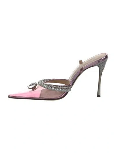 Pre-owned Mach&mach Pvc Crystal Embellishments Mules In Pink