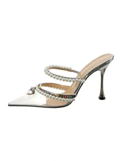 Pre-owned Mach&mach Pvc Crystal Embellishments Mules In Silver