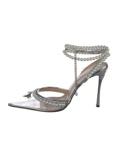 Pre-owned Mach&mach Pvc Crystal Embellishments Slingback Pumps In Silver