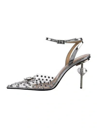 Pre-owned Mach&mach Pvc Crystal Embellishments Slingback Pumps In Silver