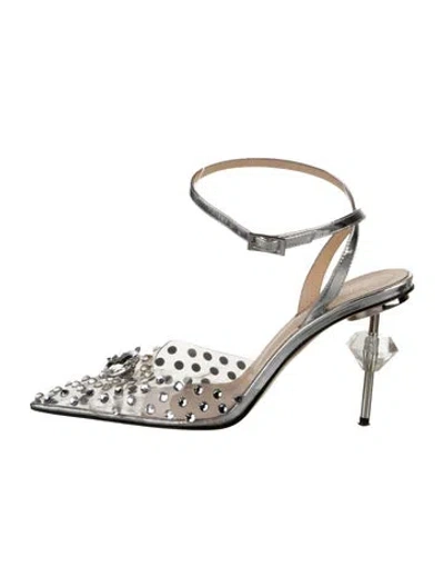 Pre-owned Mach&mach Pvc Crystal Embellishments Slingback Pumps In Silver