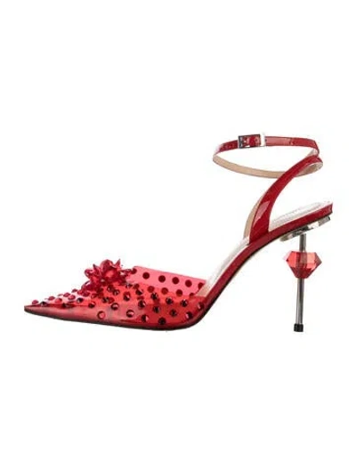 Pre-owned Mach&mach Pvc Polka Dot Print Slingback Pumps In Red