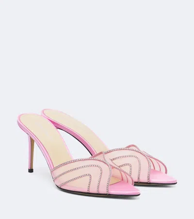 Mach&mach Rainbow Embellished Mesh Mules In Pink