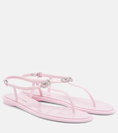 Mach&mach Double Bow Rubber Thong Sandals Ankle Strap In Pink