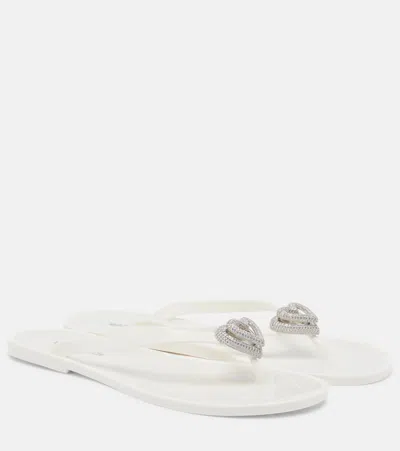 Mach&mach Heart Detail Flat Open Toe Slides In White