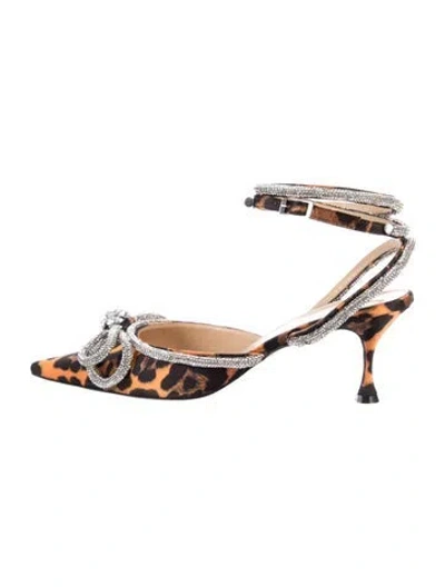 Pre-owned Mach&mach Satin Animal Print D'orsay Pumps In Black