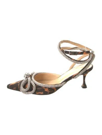 Pre-owned Mach&mach Satin Animal Print Slingback Pumps In Black
