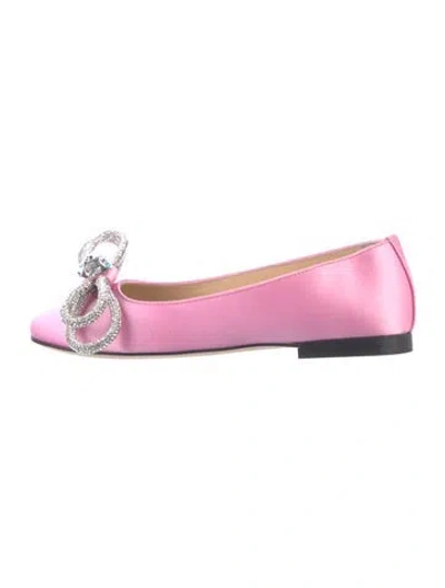 Pre-owned Mach&mach Satin Bow Accents Ballet Flats In Pink
