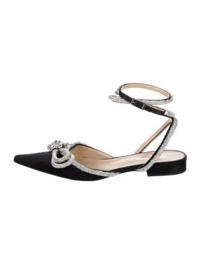 Pre-owned Mach&mach Satin Bow Accents Flats In Black/silver