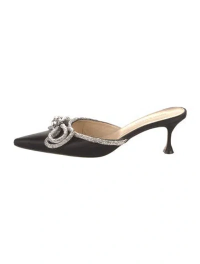 Pre-owned Mach&mach Satin Bow Accents Mules In Black