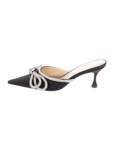 Pre-owned Mach&mach Satin Bow Accents Mules In Black
