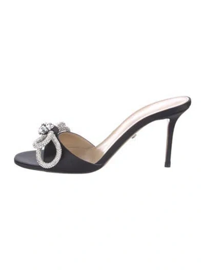 Pre-owned Mach&mach Satin Bow Accents Mules In Black