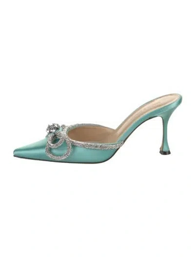 Pre-owned Mach&mach Satin Bow Accents Mules In Green