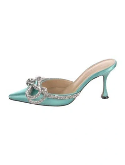 Pre-owned Mach&mach Satin Bow Accents Mules In Green