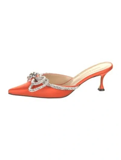 Pre-owned Mach&mach Satin Bow Accents Mules In Orange