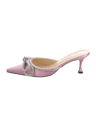 Pre-owned Mach&mach Satin Bow Accents Mules In Pink
