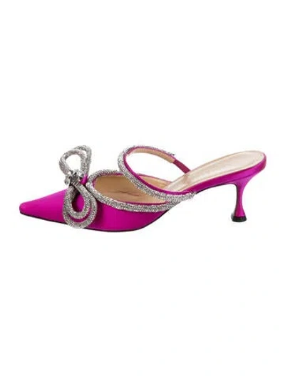 Pre-owned Mach&mach Satin Bow Accents Mules In Purple