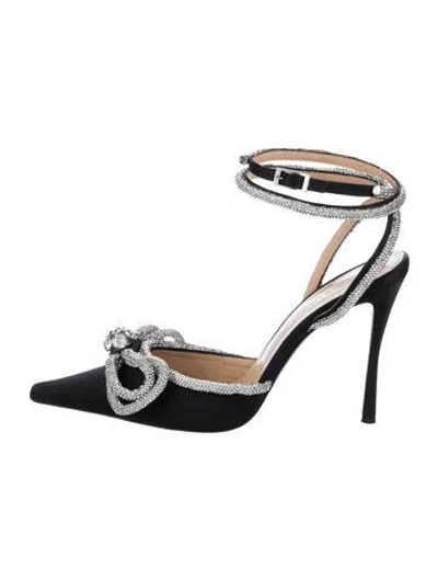 Pre-owned Mach&mach Satin Bow Accents Pumps In Black