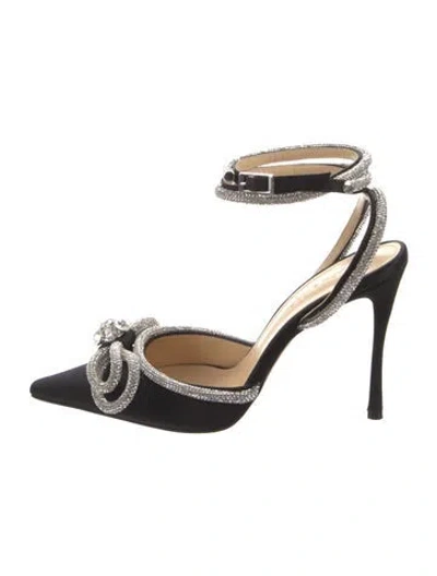Pre-owned Mach&mach Satin Bow Accents Pumps In Black