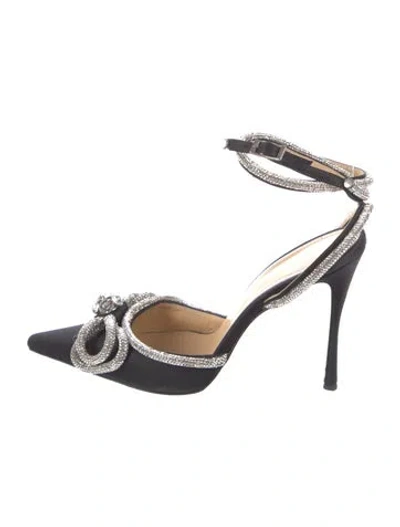 Pre-owned Mach&mach Satin Bow Accents Pumps In Black