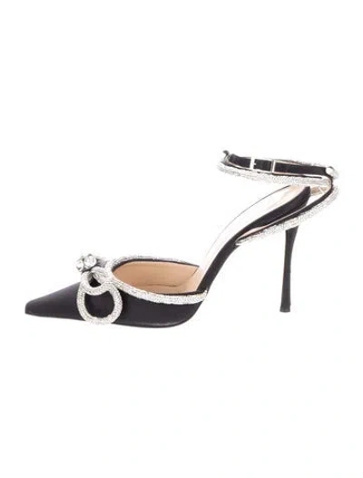 Pre-owned Mach&mach Satin Bow Accents Pumps In Black