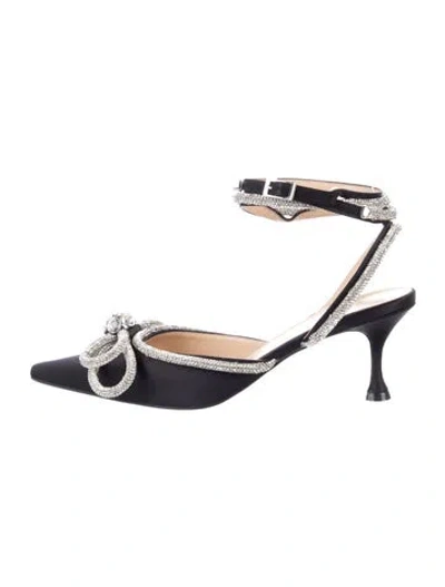 Pre-owned Mach&mach Satin Bow Accents Pumps In Black