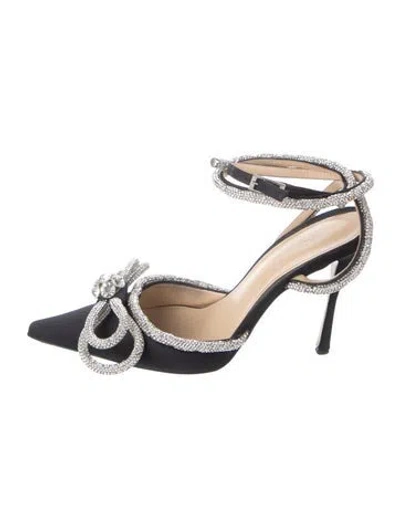 Pre-owned Mach&mach Satin Bow Accents Pumps In Black