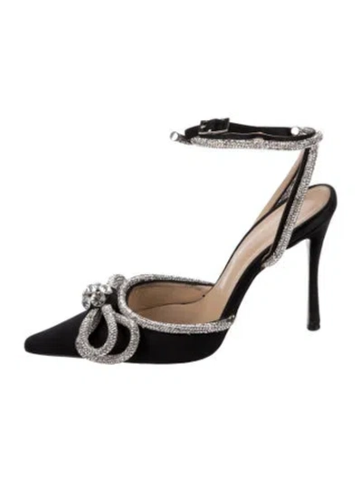Pre-owned Mach&mach Satin Bow Accents Pumps In Black
