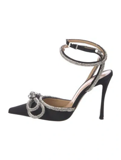 Pre-owned Mach&mach Satin Bow Accents Pumps In Black