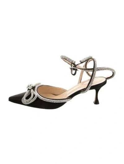 Pre-owned Mach&mach Satin Bow Accents Pumps In Black
