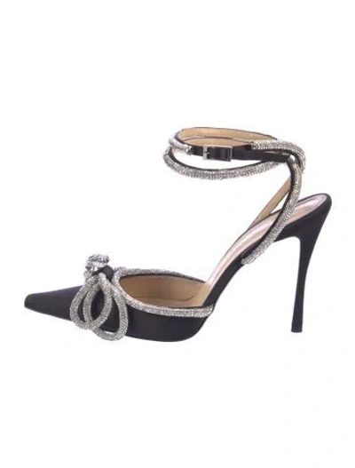 Pre-owned Mach&mach Satin Bow Accents Pumps In Black