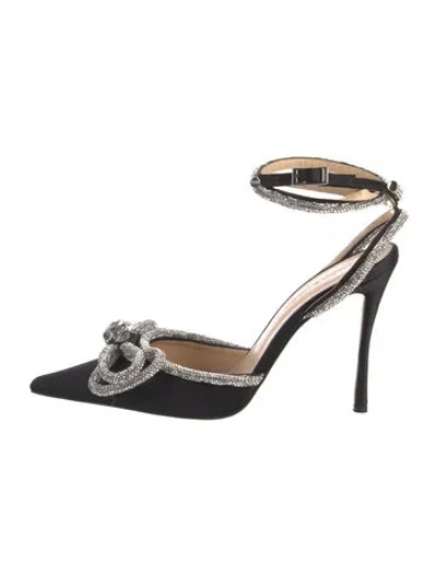 Pre-owned Mach&mach Satin Bow Accents Pumps In Black