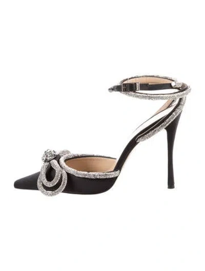 Pre-owned Mach&mach Satin Bow Accents Pumps In Black