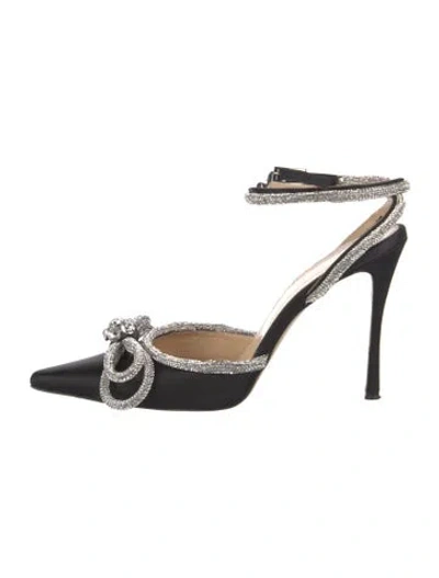 Pre-owned Mach&mach Satin Bow Accents Pumps In Black