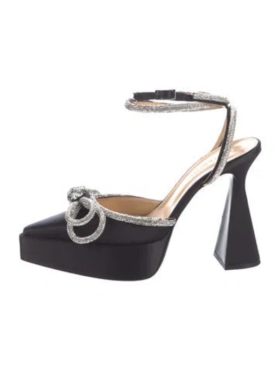 Pre-owned Mach&mach Satin Bow Accents Pumps In Black