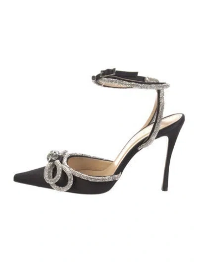 Pre-owned Mach&mach Satin Bow Accents Pumps In Black