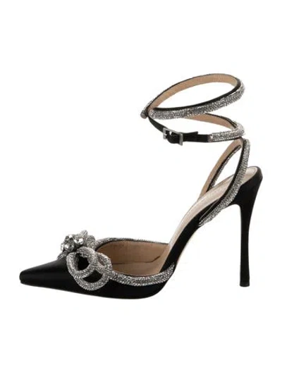 Pre-owned Mach&mach Satin Bow Accents Pumps In Black